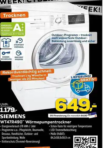 Euronics XXL Siemens wt47r490 wärmepumpentrockner Angebot