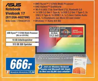 Expert Technomarkt Asus notebook vivobook 17 d712ua-au279w Angebot