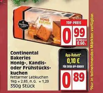 Edeka Continental bakeries honig-, kandis- oder frühstückskuchen Angebot