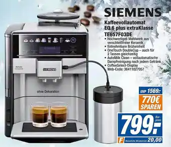 HEM Expert Siemens kaffeevollautomat eq.6 plus extraklasse te657f03de Angebot