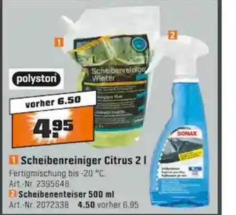 OBI Scheibenreiniger citrus oder scheibenenteiser sonax Angebot