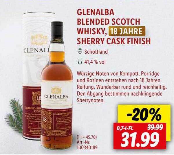 Glenalba blended scotch whisky sherry cask finish Angebot bei Lidl