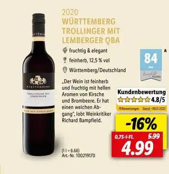 Lidl 2020 württemberg trollinger mit lemberger qba Angebot