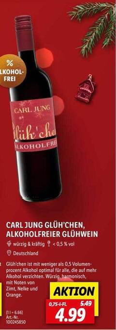 Lidl Carl jung glüh'chen, alkoholfreier glühwein Angebot