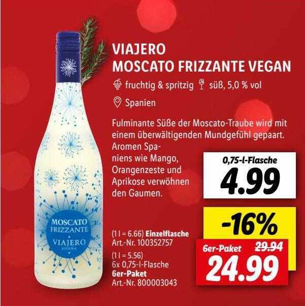Viajero moscato frizzante vegan Angebot bei Lidl