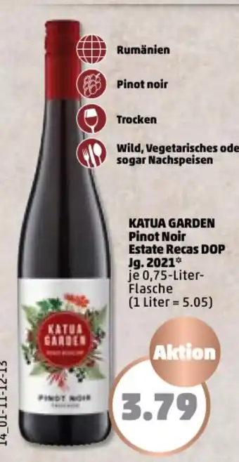 PENNY Katua Garden Pinot Noir Estate Recas DOP Jg. 2021 0,75 Liter Flasche Angebot