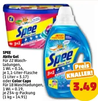 PENNY Spee Aktiv Gel 1,1 Liter Flasche oder Color Caps 234 g Packung Angebot