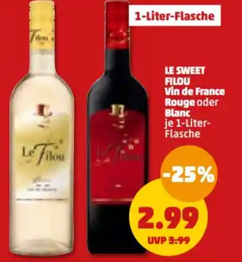 PENNY Le Sweet Filou Vin de France Rouge oder Blanc 1 Liter Flasche Angebot