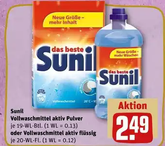 REWE Sunil vollwaschmittel aktiv pulver oder flüssig Angebot