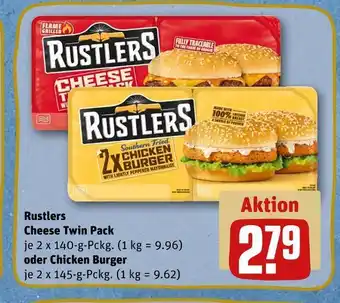 REWE Rustlers cheese twin pack oder chicken burger Angebot