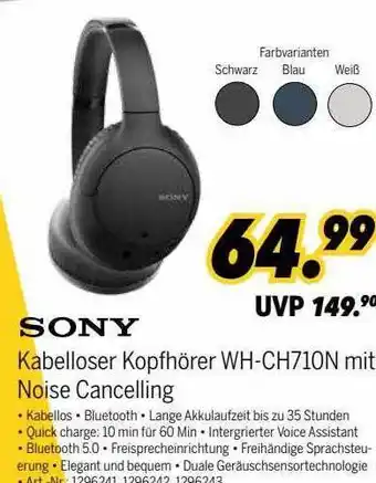 MEDIMAX Sony kabelloser kopfhörer wh-ch710n mit noise cancelling Angebot