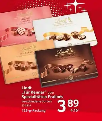 Selgros Lindt „für kenner” oder spezialitäten pralinés Angebot