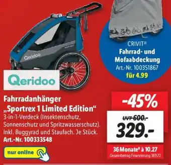 Lidl Qeridoo Fahrradanhänger ,,Sportrex 1 Limited Edition" Angebot