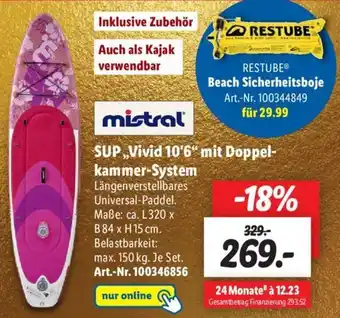 Lidl Mistral SUP ,,Vivid 10'6" mit Doppelkammer System Angebot