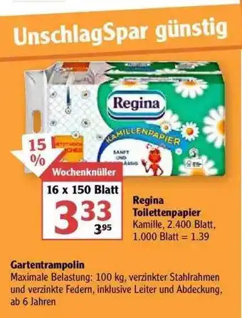 Globus Gartentrampolin Regina Toilettenpapier Angebot