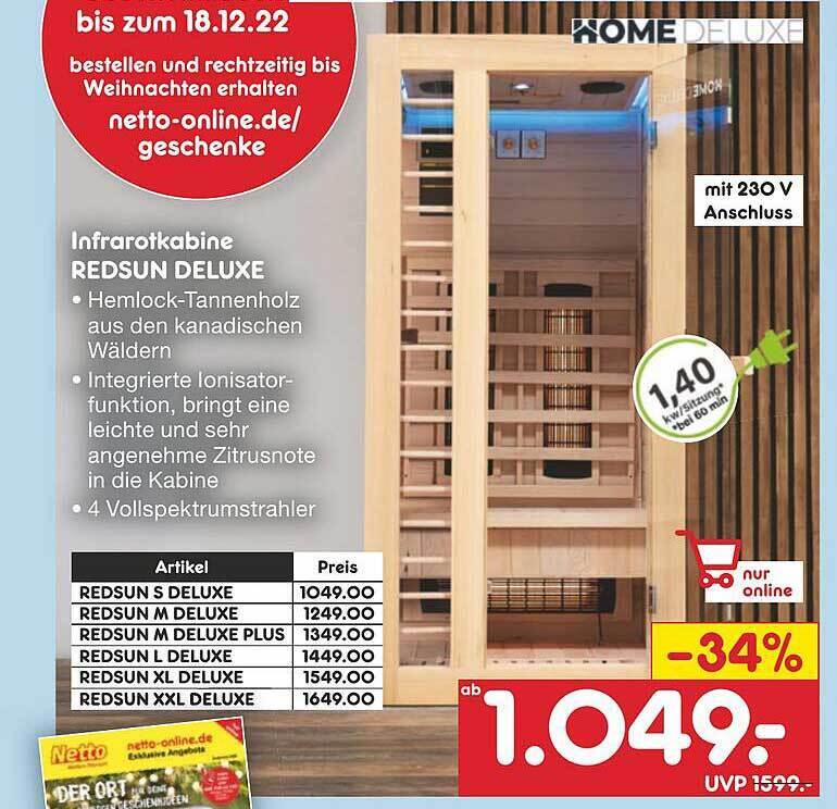 Home deluxe infrarotkabine redsun deluxe Angebot bei Netto Marken-Discount