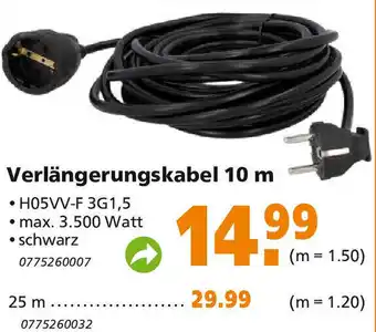 Globus Baumarkt Verlängerungskabel 10 m Angebot