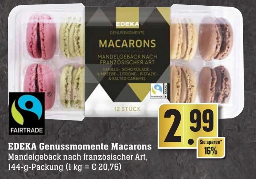 Edeka Genussmomente Macarons 144 g Packung Angebot bei Edeka Neukauf