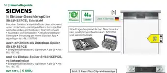 EP Siemens einbau-geschirrspüler sn53hsepce, edelstahl Angebot