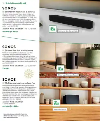 EP Sonos soundbar beam gen. 2 schwarz, subwoofer sub mini schwarz oder multiroom-lautsprecher five Angebot