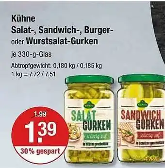 V Markt Kühne salat-, sandwich-, burger- oder wurstsalat-gurken Angebot