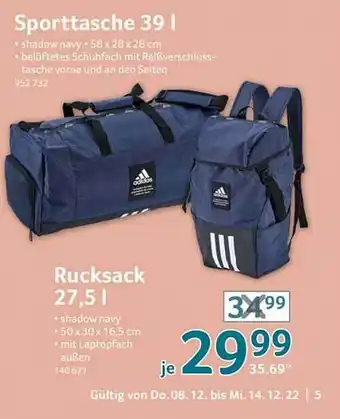 Selgros Sporttasche 39l oder rucksack 27,5l adidas Angebot