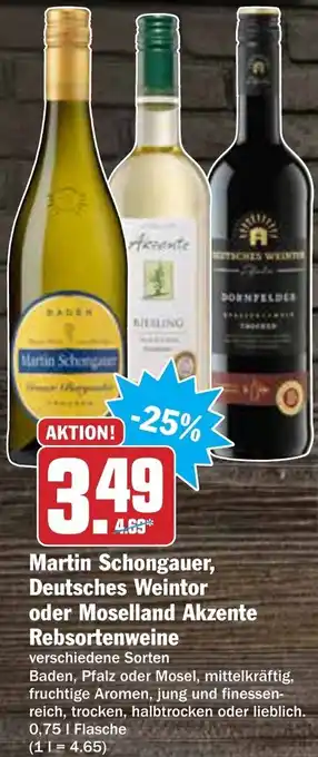 AEZ Martin Schongauer, Deutsches Weintor oder Moselland Akzente Rebsortenweine 0,75L Angebot