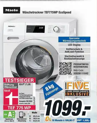 Expert Bening Miele wäschetrockner tef775wp ecospeed Angebot