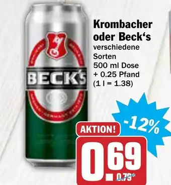 AEZ Krombacher oder Beck's 500ml Angebot