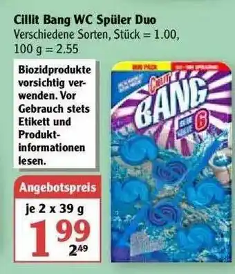 Globus Cillit Bang Wc Spüler Duo 2x39g Angebot