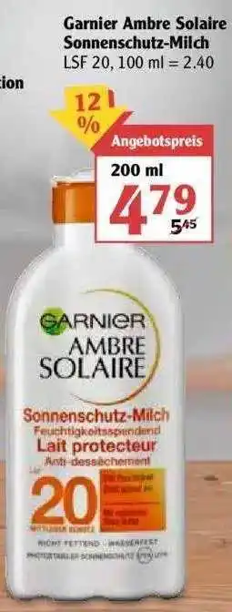 Globus Garnier Ambre Solaire Sonnenschutz Milch 200ml Angebot