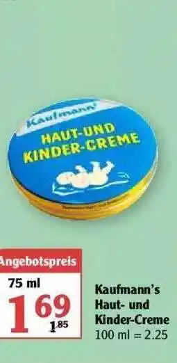 Globus Kaufmann's Haut und Kinder Creme 75ml Angebot