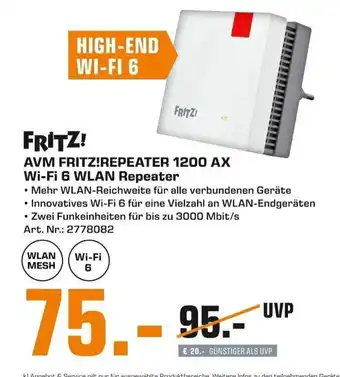 Saturn AVM FRITZ! Repeater 1200 AX Wi-Fi 6 WLAN Repeater Angebot