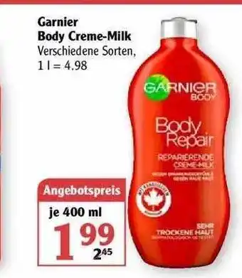 Globus Garnier Body Creme Milk 400ml Angebot