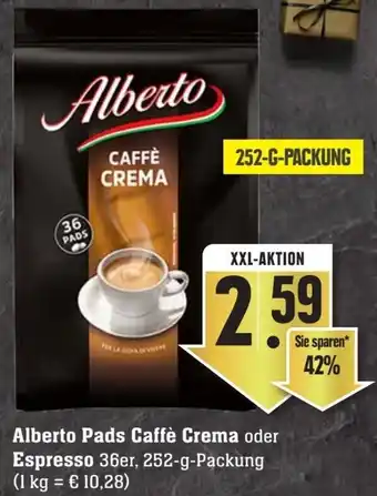 Edeka Neukauf Alberto Pads Caffè Crema oder Espresso 36er, 252 g Packung Angebot