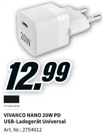 MediaMarkt Vivanco Nano 20W PD USB Ladegerät Universal Angebot