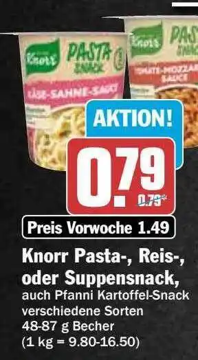 Hit Knorr pasta-, reis-, oder suppensnack Angebot