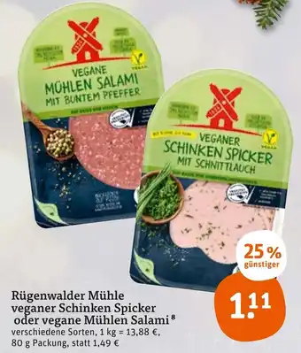 tegut Rügenwalder Mühle veganer Schinken Spicker oder vegane Mühlen Salami 80 g Packung Angebot