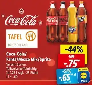 Lidl Coca-cola, fanta, mezzo mix oder sprite softdrinks Angebot