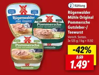 Lidl Rügenwalder mühle original pommersche gutsleber-/teewurst Angebot