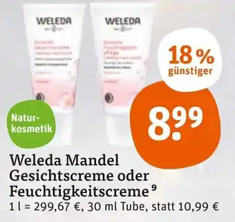 tegut Weleda Mandel Gesichtscreme oder Feuchtigkeitscreme 30 ml Tube Angebot