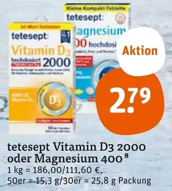 tegut Tetesept Vitamin D3 2000 oder Magnesium 400 Angebot