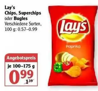 Globus Lay's Chips, Superchips oder Bugles 100-175g Angebot