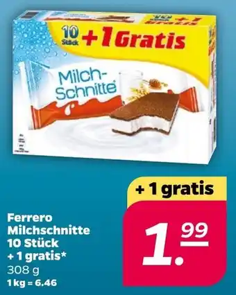 NETTO Ferrero Milchschnitte 10 Stück + 1 gratis 308 g Angebot