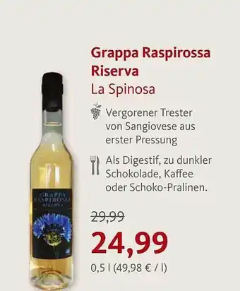 VollCorner Biomarkt Grappa raspirossa riserva la spinosa Angebot