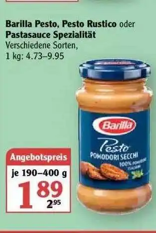 Globus Barilla Pesto Pesto Rustico Oder Pastasauce Spezialität Angebot