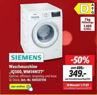 Lidl Siemens waschmaschine „iq300, wm14n177“ Angebot