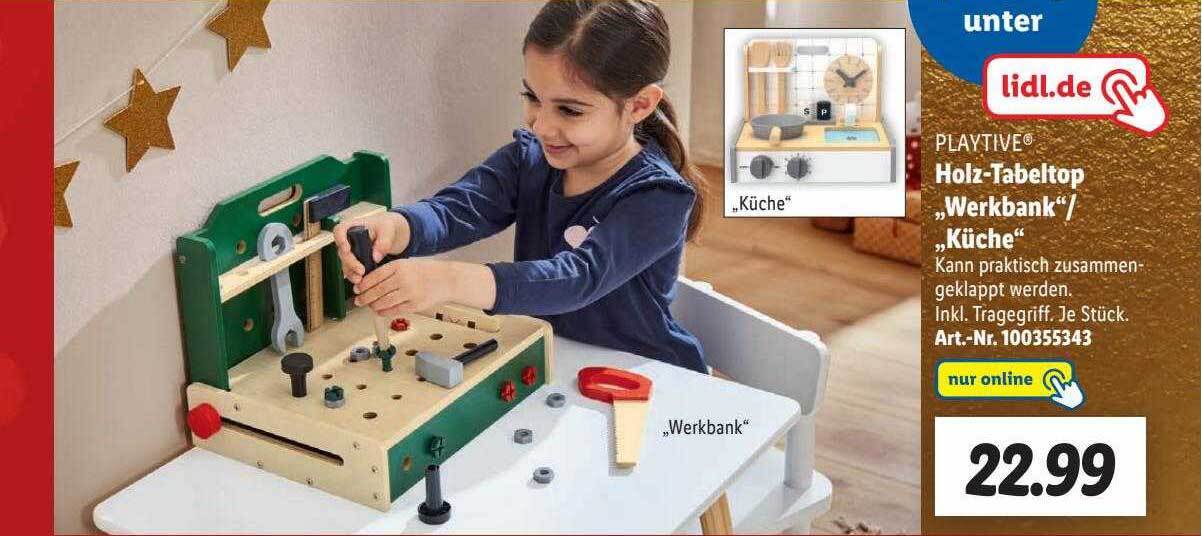 Playtive holztabletop „werkbank oder küche“ Angebot bei Lidl
