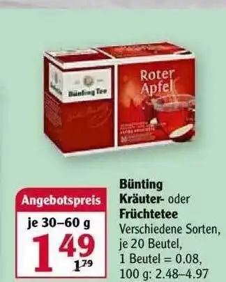 Globus Bünting Kräuter Oder Früchtetee 30-60g Angebot