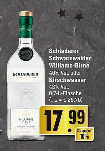 Scheck-in-Center Schladerer schwarzwälder williams-birne oder kirschwasser Angebot